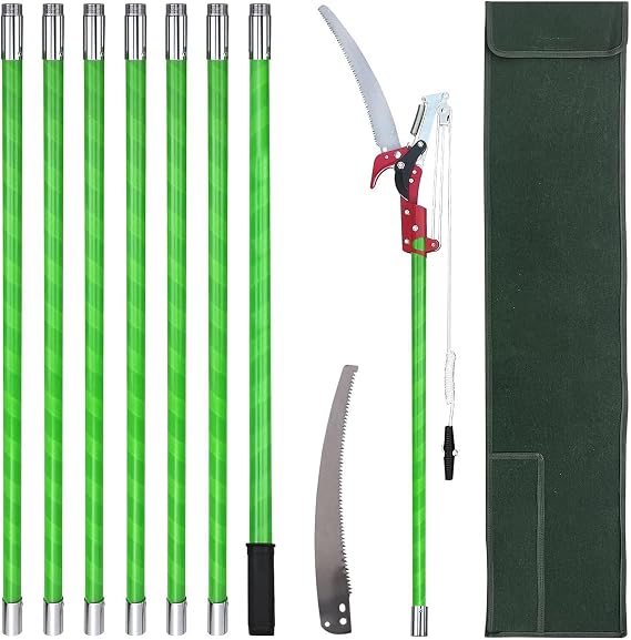HYCHIKA 8 Fiberglass Handles Manual Pole Saw, 7.87-26 ft Extendable Tree Pruner, Alloy Steel Branch Trimmer for High Branches Pruning, Tree Pole Pruner