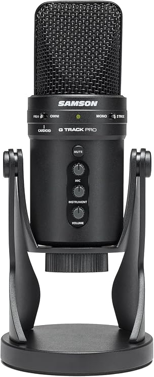 SAMSON G-Track Pro Professional USB Condenser Microphone with Audio Interface | 24-bit/96kHz USB microphone with instrument input and mixer for musicians, podcasters and streamers