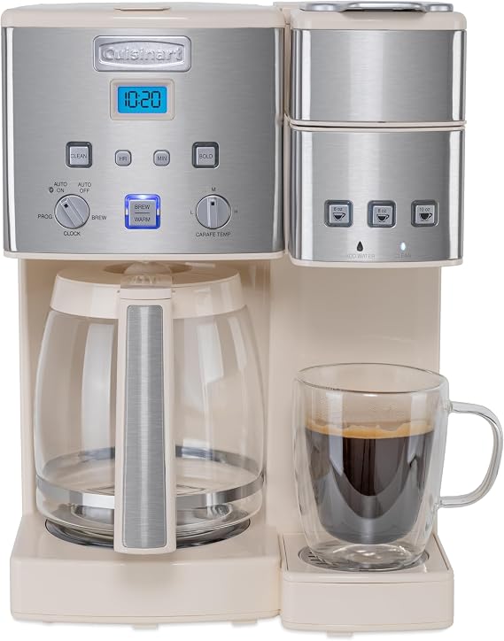 Cuisinart Single Serve + 12 Cup Coffee Maker, Offers 3-Sizes: 6-Ounces, 8-Ounces and 10-Ounces (Cream)