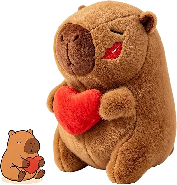 Capybara Plush, 22cm Capybara Gifts with Heart, Capybara Teddy for Friend | Cute Stuffed Animal, Home Decoration Soft Toys for Teenagers, Plush Material, For Hugging and Cuddling