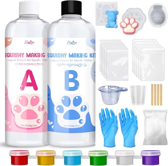 Liquid Silicone for Taba Squishy Kit - 1000g 1:1 AB Ratio Mixed Super Soft Silicone Rubber for Squishy Maker, Perfect DIY Stress Relief Gift Making Kit for Taba Squishy, Taba Bear, Flocking Cat's Paw