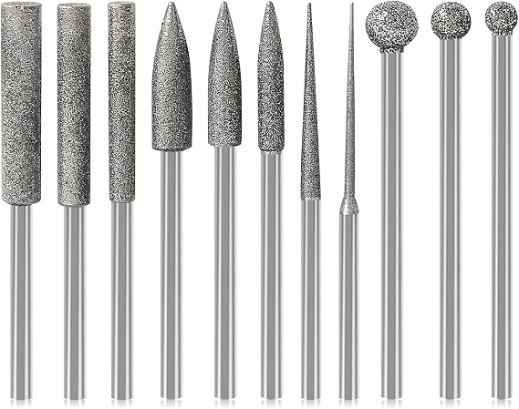 11Pcs Diamond Grinder Bits for Dremel Bits 1/8" Rotary Tools Bits for Stone