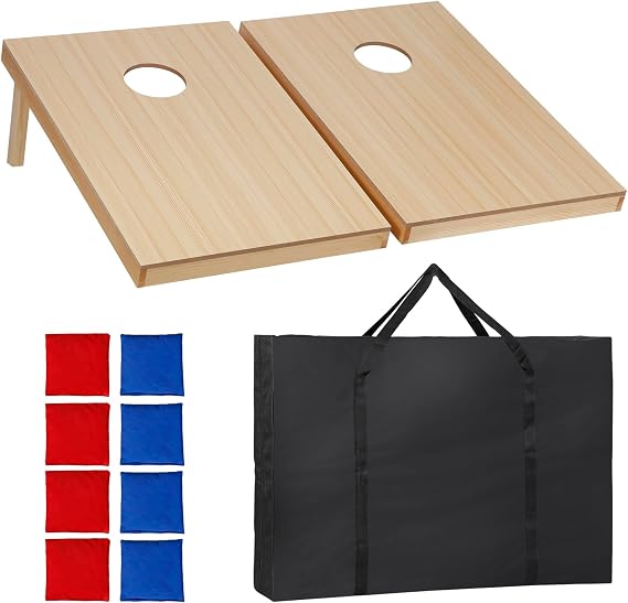 Portable Cornhole Set, Regulation Size Cornhole Board, with 8 Bean Bags and Carrying Case, Cornhole Outdoor Game Toss Board for Adult Outdoor Activities