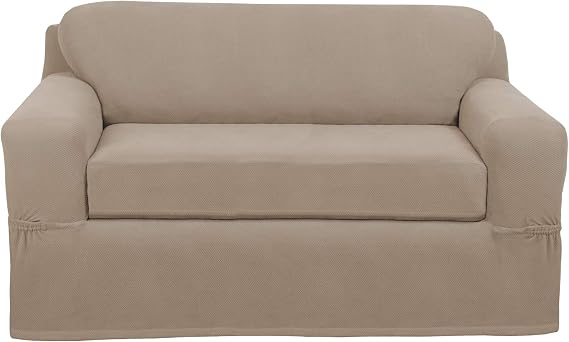 MAYTEX Pixel Ultra Soft Stretch 2 Piece Furniture Cover Loveseat Slipcover, Sand