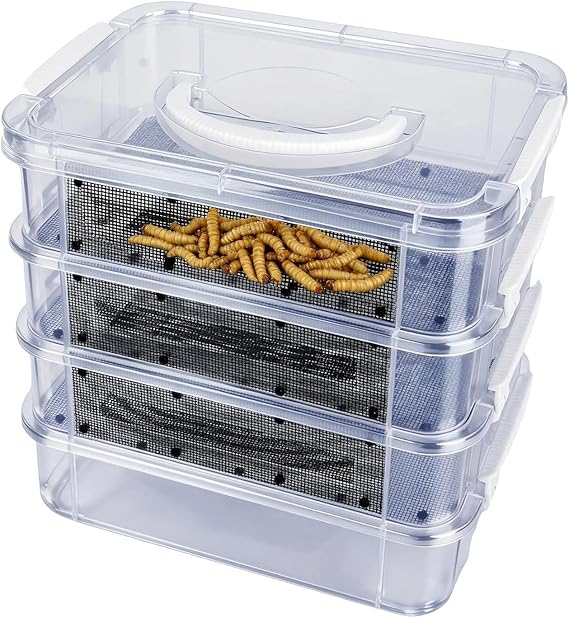 Mealworm Feeding Container 4-Layer Clear Mesh Breeding Habitat Kit
