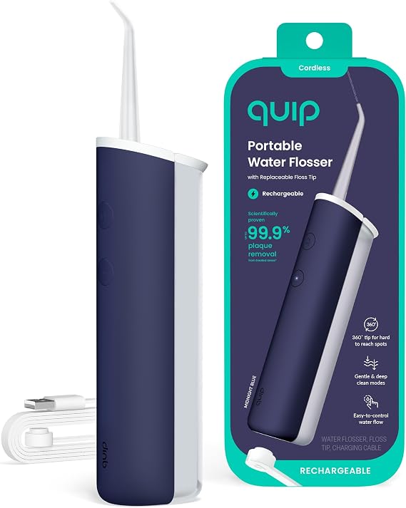 quip Water Flosser with Replacement Tip Cordless Dental Pick, Midnight Blue