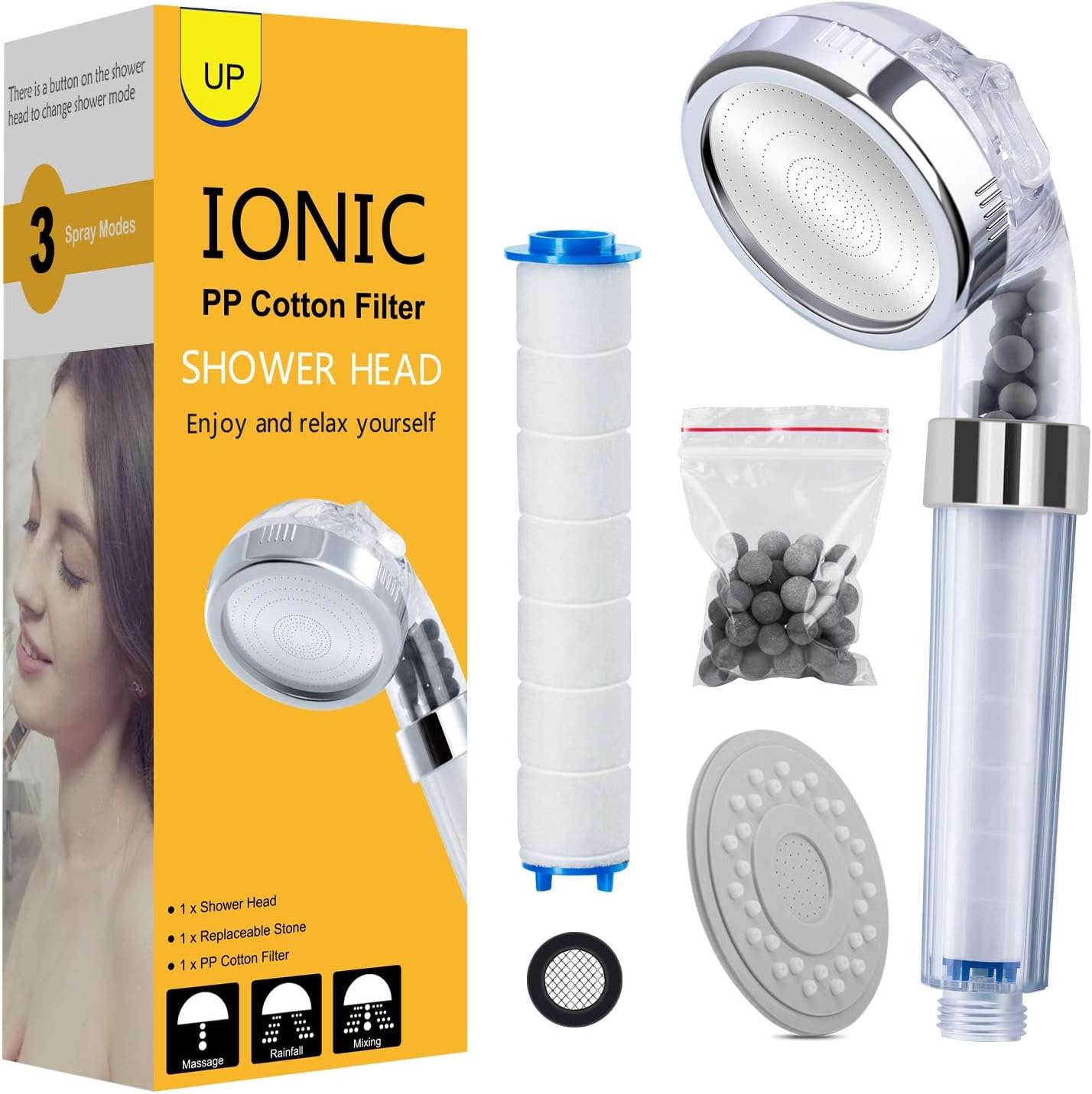 Shower Head, Magichome Ionic Shower Head Handheld for Hard Water, Universal Filter Ionic Shower Head with 3 Sprays Modes, Contains Extra Replaceable Accessories