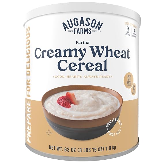 Augason Farms Creamy Wheat Cereal Can | Emergency Food Supply, 55 Servings, 10 Year Shelf Life, Instant Breakfast Food and Healthy Snack