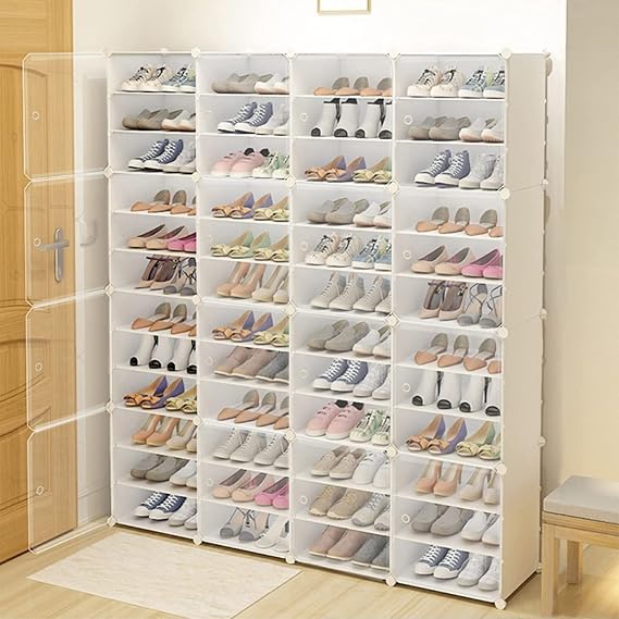 DNYSYSJ Shoe Rack Organizer, 12 Tier Stackable 96 Pairs Shoe Cabinet Storage Rack Organizer Shoes Tower Rack Free Standing Shelf Expandable(12-Row,4-Line)