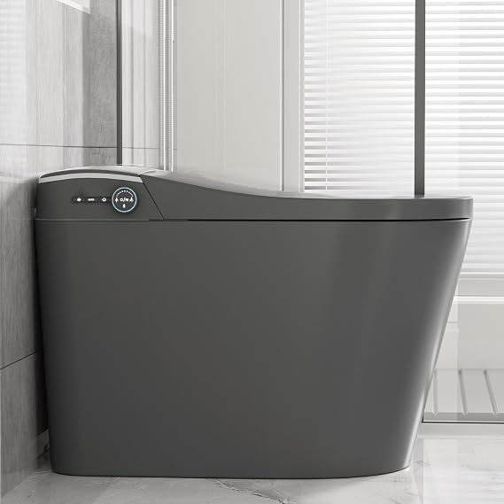 WinZo Elongated Smart Toilet With Bidet Built-in,Auto Open & Flush Auto Soft Close Seat, Hands-Free Foam Shield,Adjusted Heated Seat & Warm Air Dyring Matte Grey