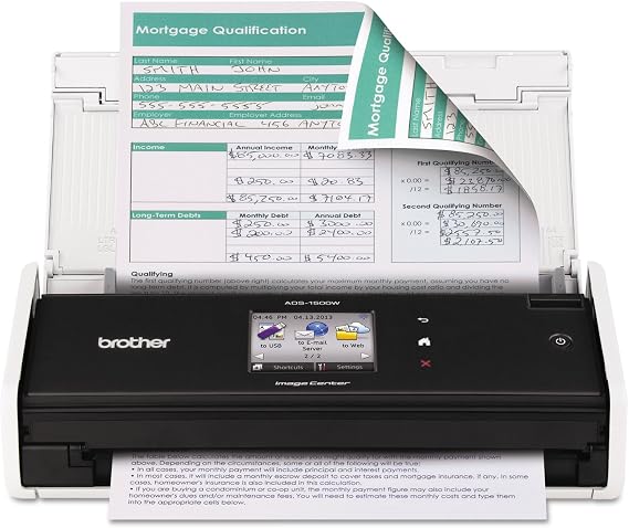 Brother ADS1500W ImageCenter ADS-1500W Wireless Compact Scanner, 600 x 600 dpi, 20 Sheet ADF