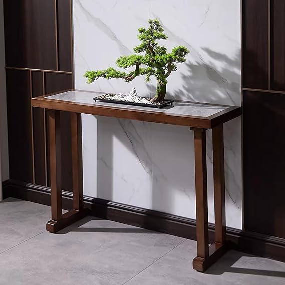 Solid Wood Entryway Table,Stone Slab Console Table,Easy to clean, slab countertop, solid wood frame, adjustable feet,easy to assemble,for Living Room, Entryway, Hallway.(100 * 35 * 80cm)