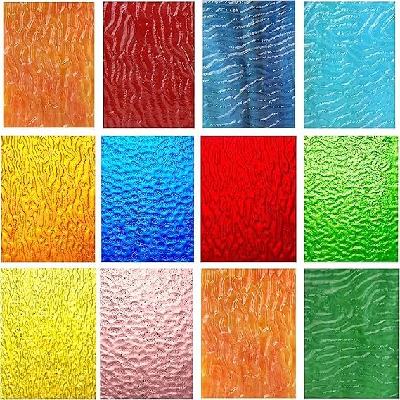 10 Transparent Stained Glass Sheets, Assorted Textured Art Glass for DIY Mosaic Crafts, 4x6 inches Cathedrals Glass Sheets for Stained Glass Projects and Home Décor, Opaque&Transparent