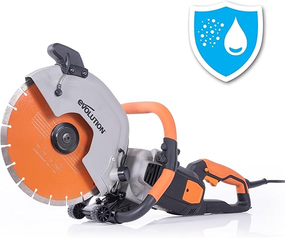 Evolution R12DCT 12 Inch Concrete Saw with Water Fed Dust Suppression (Aka Angle Grinder, Cut Off Saw, Masonry) Electric, No Gas, 4-1/2" Cut - Incl Premium Diamond Blade (Formerly R300DCT+)