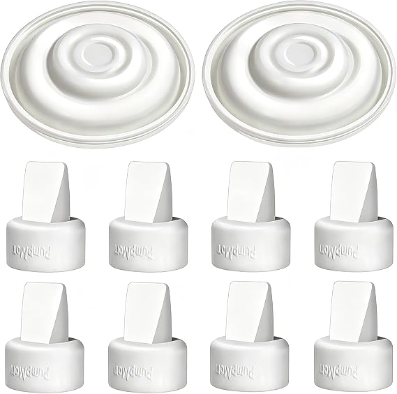 PumpMom Breast Pump Parts, 8 Duckbill Valves and 2 Silicone Membrane for Spectra S2, S1 and 9 Plus Breastpumps, Compatible with Spectra Valves and Silicone Diaphragm