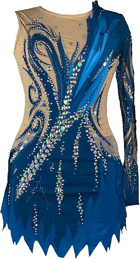 Rhythmic Gymnastics Leotard for ladies Patchwork Women Handmade Competition Dance Outfit with Shiny Rhinestone