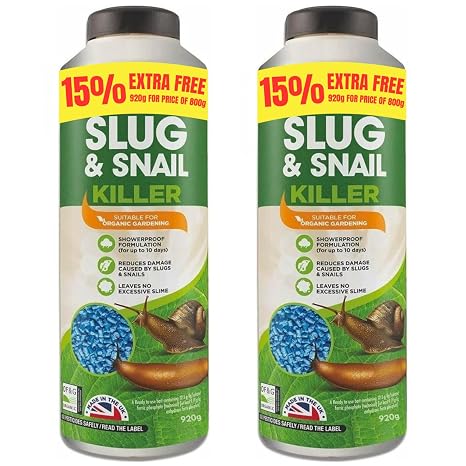 Organic Slug & Snail Killer Pellets 920g x2, Showerproof Formula for Gardens & Greenhouses, 14 Days Protection, Friendly for Crops (2 Pack)