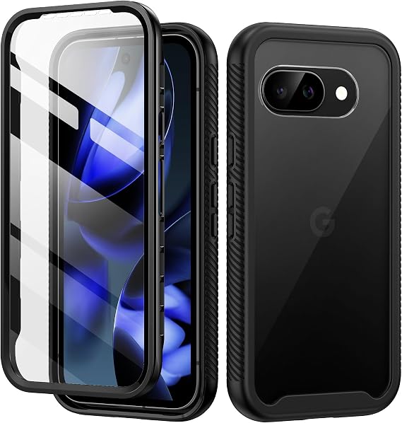 seacosmo for Google Pixel 9a Case with Screen Protector, Black/Clear | Full Body Shockproof Protection Armour Cover Slim Fit Bumper Dual Layer Protective Rugged Phone Case for Google Pixel 9a