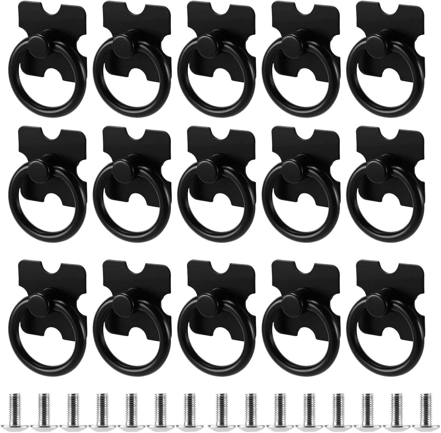 JEUIHAU 15 Pcs Drawer Handles and Ring Pull, Vintage Metal Drawer Knobs Pulls Handles Decorative Door Handles with Mounting Screws for Cabinet Wardrobe Furniture Cupboard Dresser, Black