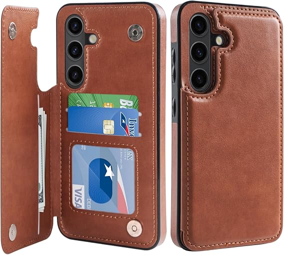 LETO for Samsung Galaxy S24 Wallet Case, Flip Folio Leather Kickstand Brown