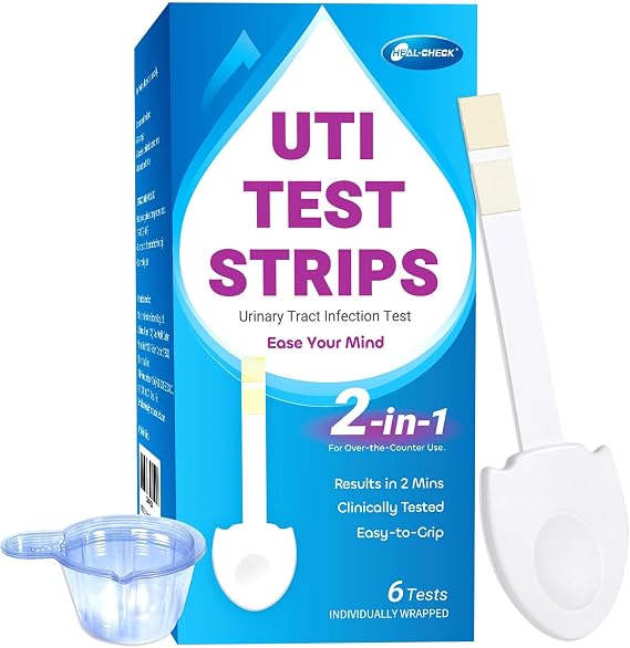 UTI Test Strips, Home Urine Test Kit for Women & Men, 6 Pack | Detect Leukocytes and Nitrite in 2 minutes, easy to grip, Extra strips supports convenient home urinary monitoring.