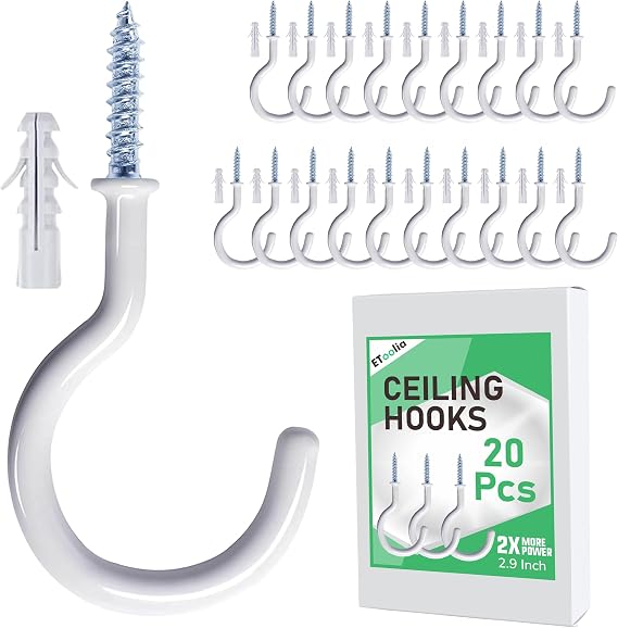 20 Pcs Ceiling Hooks for Hanging Plants 2.9" White Vinyl Coated