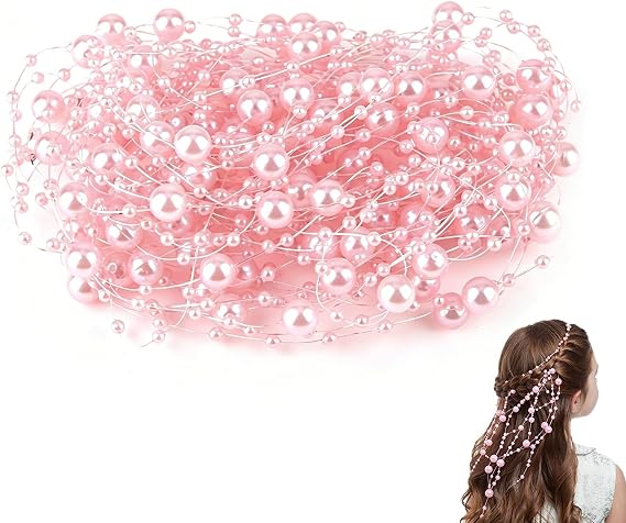 Pearl Ribbon Pearl Garland Pink 10 m Table Decoration Wedding Pearl Garland Artificial Pearl Necklace Decoration Fishing Line Pearl Ribbon Artificial Pearl Garland for Wedding DIY