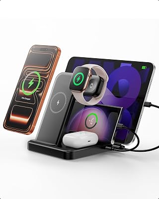 Intoval 5-in-1 Charging Station, for iPhones 1717 Pro17 Pro Max and Androids, iPad ProAirMini, Apple Watch 11Ultra 3Ultra 2Ultra10987SE, Wireless Charging Dock for Multiple Devices Black