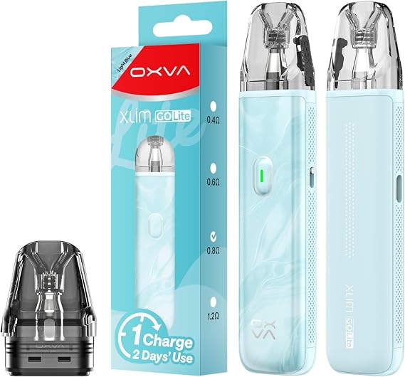 OXVA Xlim Go Lite Kit [Light Blue] - Available in 8 colours - 1000mAh Battery, 30W Output, Fast Charging, Inhale Activated, Adjustable Airflow, Compatible with XLIM and XLIM EZ Pods - Nicotine Free