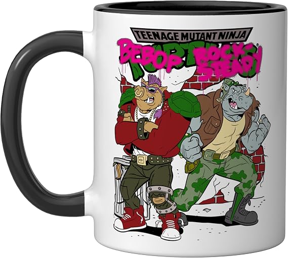 TMNT Bebop and Rocksteady Graffiti Ceramic Mug, Black/White, 11oz