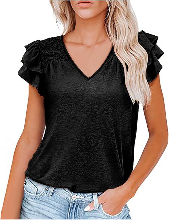 Cold Shoulder Tops for Women Sexy V Neck Tops Trendy Loose Workout Tops Casual Tunic Tops Fashion Plus Size T-Shirts