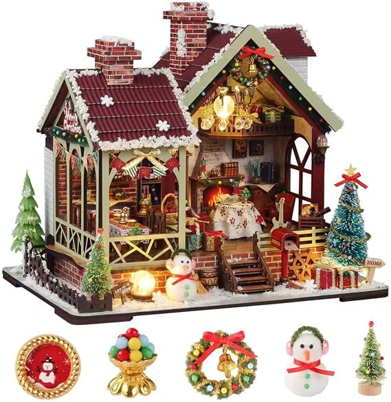 YSWOOD WORLD DIY Miniature House Kit, Miniature Kit with Music, Dollhouse Kit for Adults Teen, Mini House Building Kit for Birthday, Christmas Warm Lodge