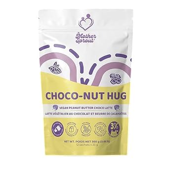 Mother Sprout Choco-Nut Hug Vegan Lactation Drink Mix (Peanut Butter Choco Latte Flavor) for Breastfeeding, Supplement to Support Breast Milk Supply, 12 Servings