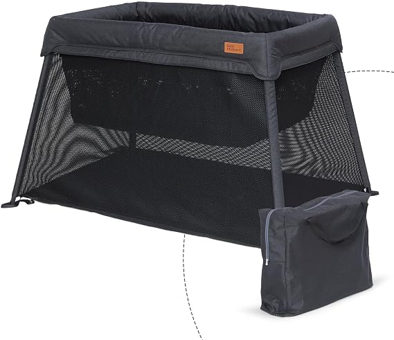 Baby Elegance Compact Baby Travel Cot with Mattress Included (Black) | For Up to 15kg, Foldable Cot with Bassinet, Breathable Mesh Sides, Lightweight & Ideal Portable Baby Bed & Toddler Travel Bed