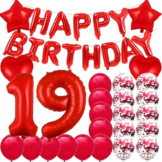 Sweet 19th Birthday Decorations Party Supplies,Red Number 19 Balloons,19th Foil Mylar Balloons Latex Balloon Decoration,Great 19th Birthday for Girls,Women,Men