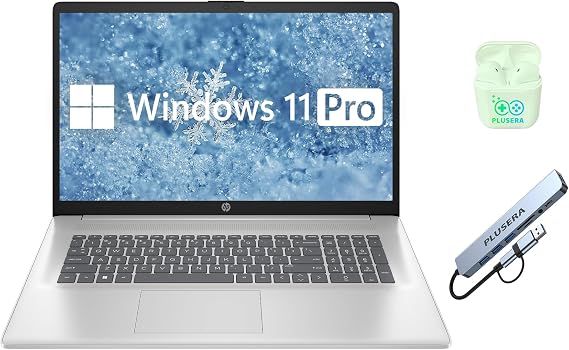 HP 17.3" Business & Student Laptop, 16GB RAM 1.5TB Storage (1TB SSD+512 GB Docking Station Set), 8-Cores Intel Core i3, Windows 11, PLUSERA Earphones, Silver