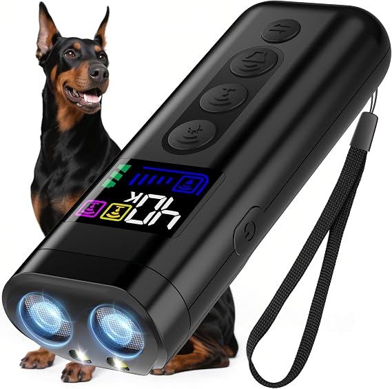 Dog Bark Deterrent Device 65FT Range Anti Barking Device for Dogs, Stops Neighbors Dog Barking with 3 Ultrasonic Frequencies (25/30/40kHz) & 5 Sound Modes, for Indoor & Outdoor Training