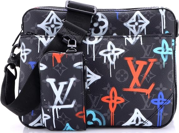 Pre-Loved Trio Messenger Bag Graffiti Monogram Eclipse Canvas, Black