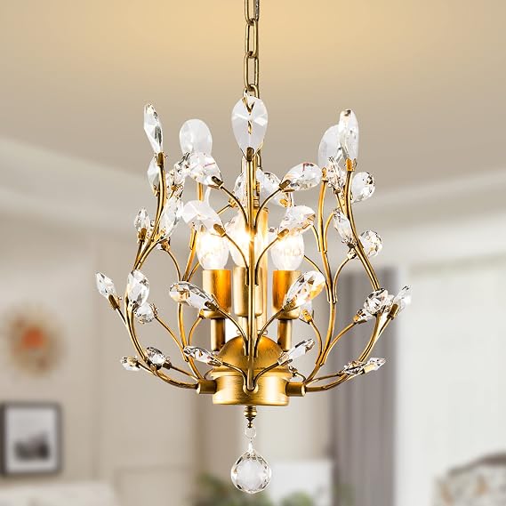 Ganeed Crystal Chandeliers K9 Crystal Pendant Light Gold 3 Lights [Energy Class A]