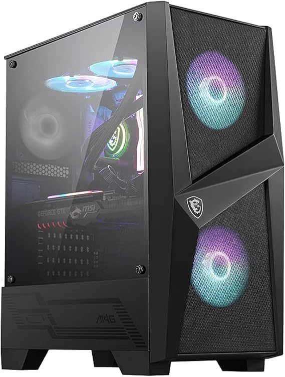 MSI MAG FORGE 100R Mid Tower Gaming Computer Case (Black, 2x 120mm ARGB PWM Fan, 1x 120mm Fan, 1-6 ARGB Hub, Tempered Glass, MSI Center, ATX, mATX, mini-ITX)