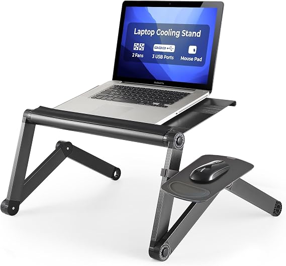 Uncaged Ergonomics Laptop Stand & Lap Desk with 2 Fans, 3 USB Ports, Black