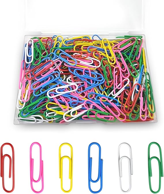 250 Pcs Coloured Paper Clips,28mm Metal Paper Clips with Plastic Box, Small Assorted Coloured Paperclips and Rustproof Paper Clip for Paperwork Office School Document Supplies Home Organization