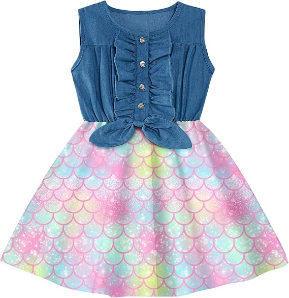 3T Girls Mermaid Dress Casual Sleeveless Denim Dresses Summer Sundress Princess Skirt for Birthday Gift 2-3T
