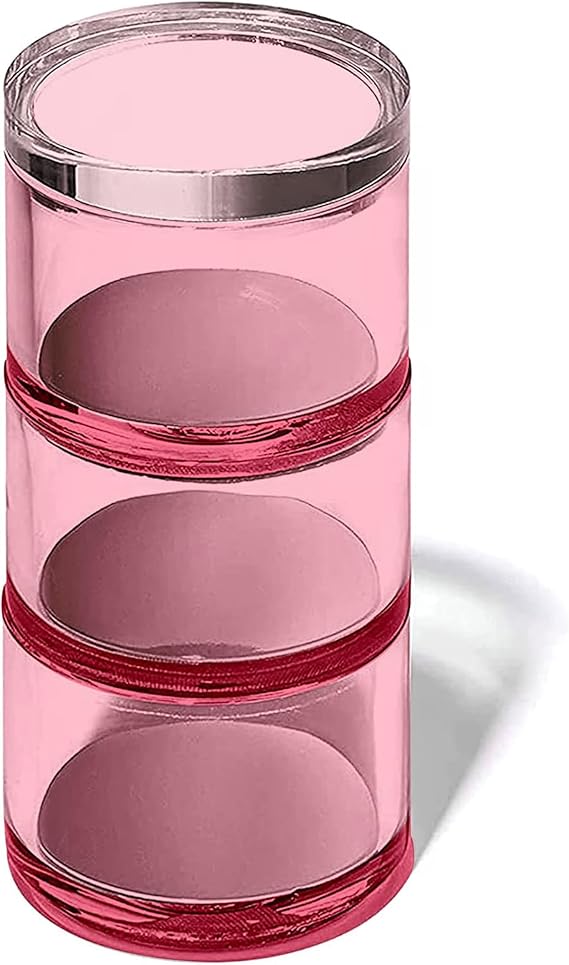 OfficeGoods 3-Tier Stackable Acrylic Holder, Pink with Silver Metal Base | Stylish desk organizer and storage for office or home, Transparent round design, Functional and elegant desk accessories