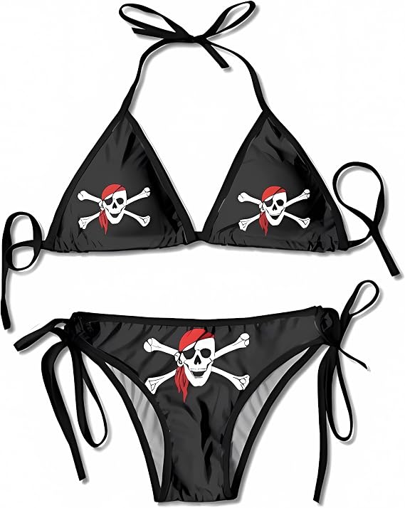 TZT Women Pirate Flag Boxing Bikini Women Swimsuits Set UnderwearTwo Piece Black