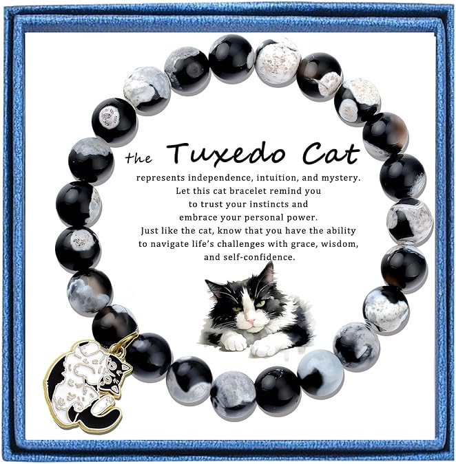 PARTNER CuteTuxedo Cat Bracelets for Women Lovers Kitty Gifts for Women and Men Funny Black White Tuxedo Cat Gifts Good Luck Charm Cat Themed Gifts