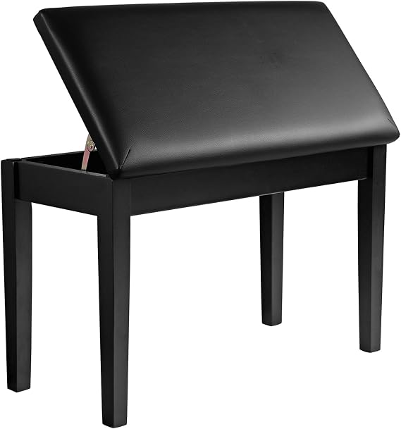 SONGMICS Duet Piano Bench with Padded Cushion and Storage Compartment, Piano Chair Seat, 13.4 x 29.1 x 19.7 Inches, Ink Black ULPB75BK