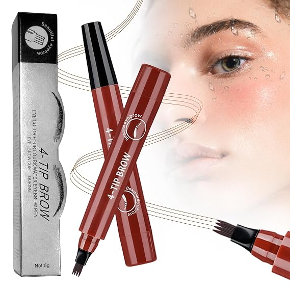 3D Magic Eyebrow Contouring Pen, 2025 New Waterproof Microblading Eyebrow Pencils for Women Girls, 4 Tipped Precise Medium Fine Eye Brow Pen for Eyebrow Makeup (Red Brown)