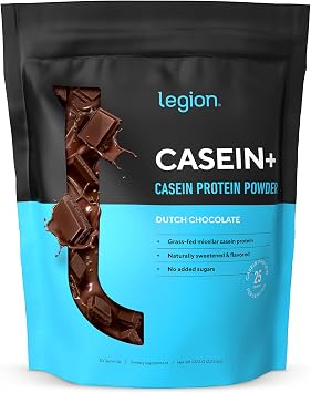 LEGION Casein Protein Powder (Dutch Chocolate) - Slow-Release Micellar Casein Protein Powder - Non-GMO, Gluten-Free & Naturally Sweetened from Grass-Fed Cows (25 Servings)