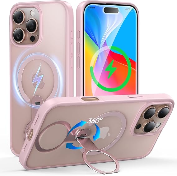 Fansessy for iPhone 16 Pro Max Case with 360 Magnetic Stand [Military Drop Protection] [Compatible with MagSafe] Shockproof Slim Translucent Matte 16 Promax Case 6.9 Inch, Pink